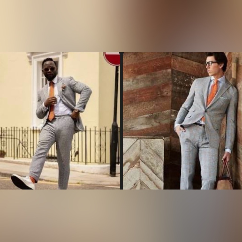 NWOT Vintage Carnaval de Paris Stacked Paisley Tie in Cream, Grey, & Orange. - Picture 10 of 12